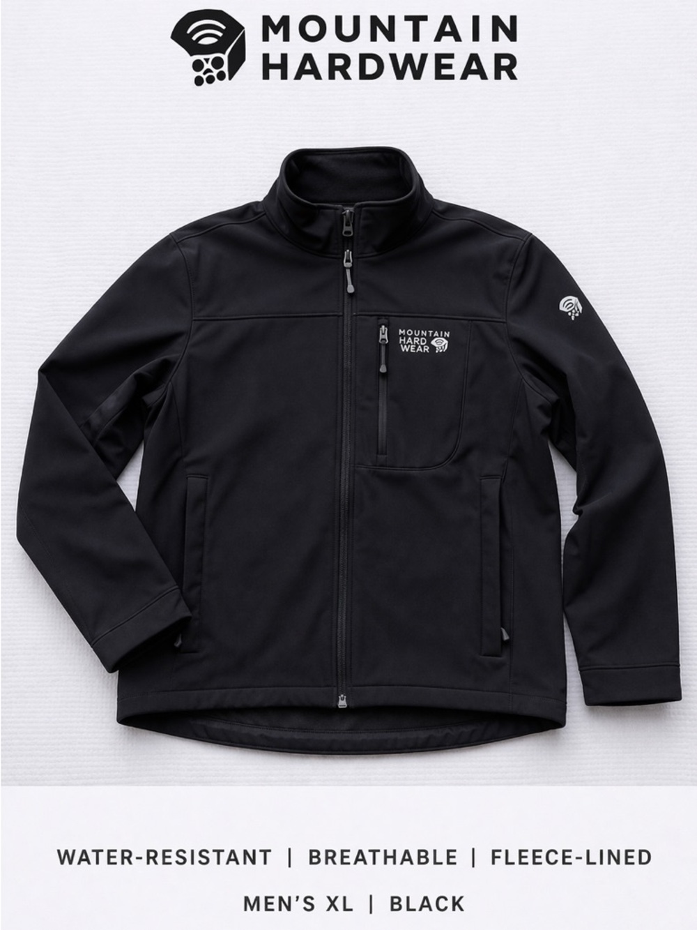 Mountain Hardwear Men’s Black Softshell Jacket XL – Fleece Lined